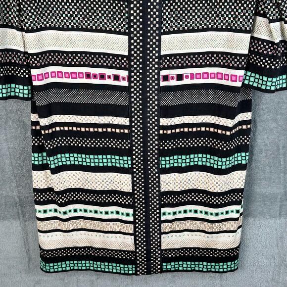 Diane Von Furstenberg Dress Womens 10 Black Striped 100% Silk Aztec Quiet Luxury - Picture 3 of 14